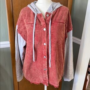 BiBi Red and Gray Utility Jacket